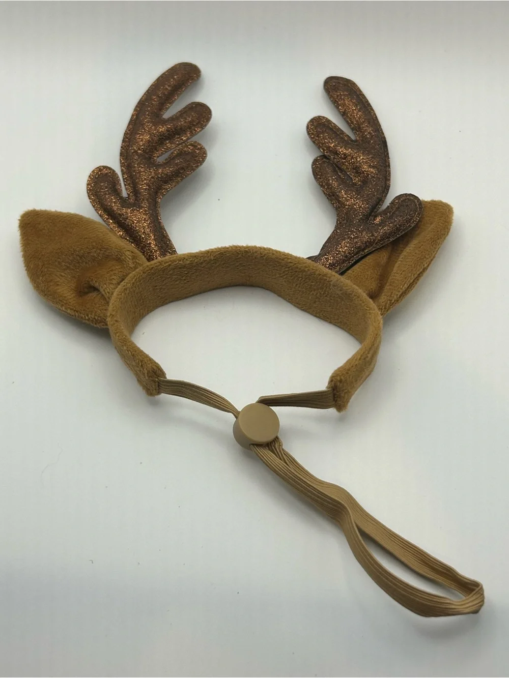 Dog Adjustable Reindeer Antler Headband with Gold Inner Ears